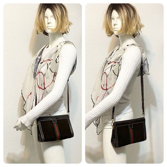 GUCCI Suede Leather Clutch-Crossbody/ShoulderโBagโ๐ผโBrown - Picture 3 of 16